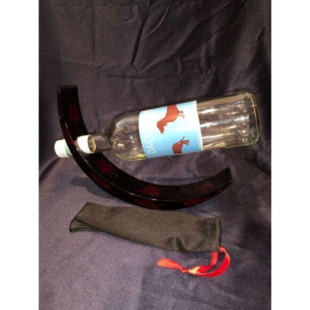 Wine Bottle Holder Rack Curved Wood Hand Painted Black Lacquer